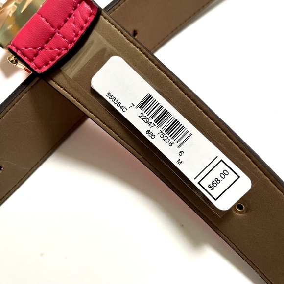 NWT Original MICHAEL KORS Quilted Studded Belt Stitched Gold Logo Pink main image 4